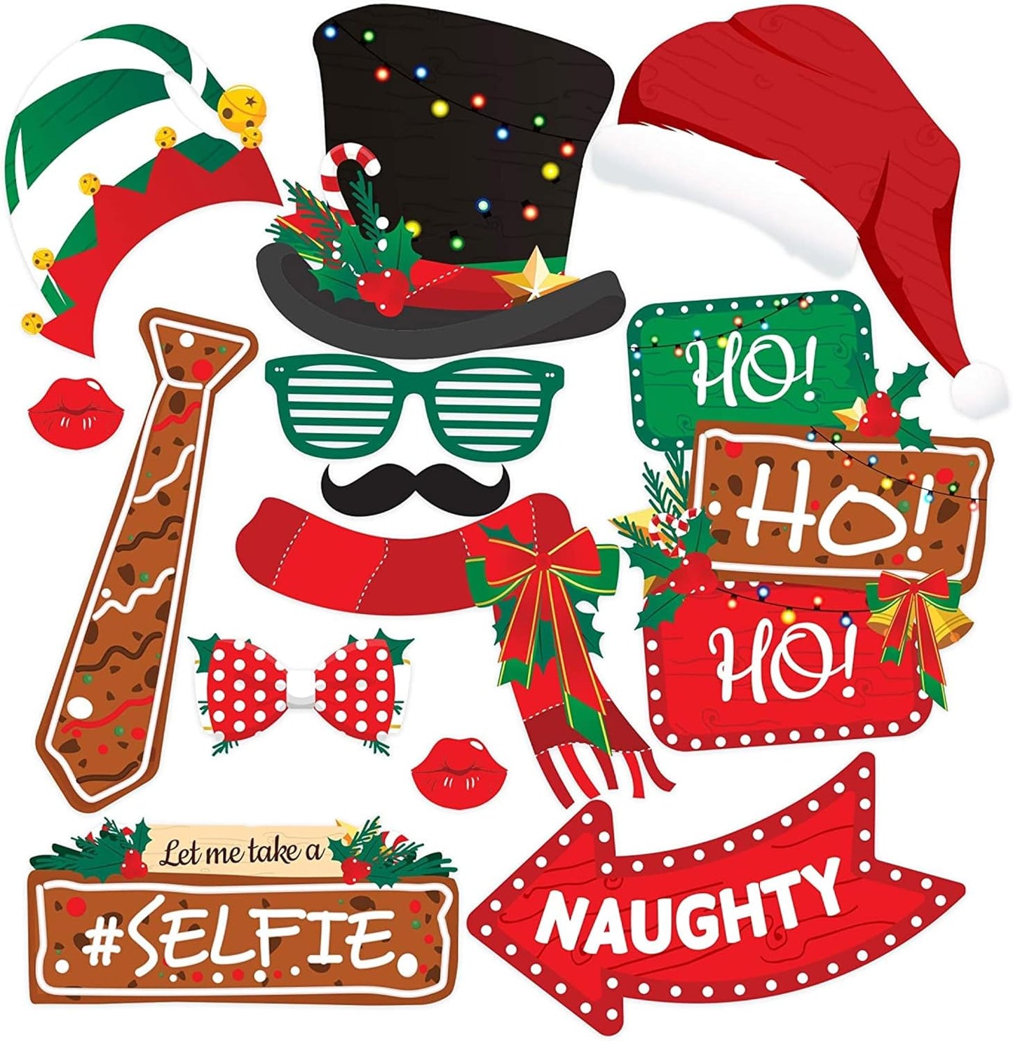 Christmas Photo Booth Props 38pc Set - Christmas Party Decorations, Party Favors, Games & Supplies for Kids Adults - Christmas Photo Props Backdrop Table Decorations Accessories