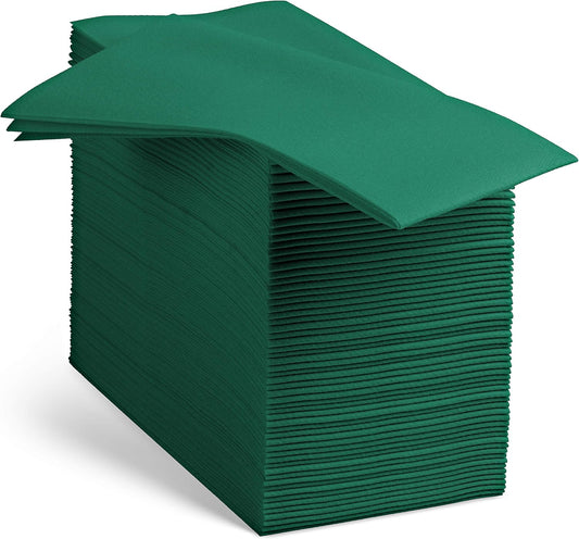 100 Linen-Feel Colored Paper Napkins - Decorative Cloth-Like Green Dinner Napkins - Soft And Absorbent. For Christmas, Kitchen, Party, Wedding, Bathroom Or Any Occasion. (Pack of 100)