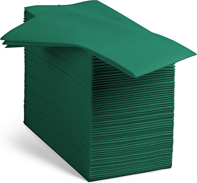 100 Linen-Feel Green Paper Napkins - Decorative Cloth-Like Green Dinner Napkins - Soft And Absorbent. For Kitchen, Party, Wedding, Bathroom Or Any Occasion