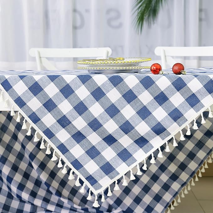 Buffalo Plaid Tablecloth, Gingham Table Cloth for Thanksgiving Christmas Kitchen Restaurant Holiday Indoor Outdoor Picnic（Rectangle/Oblong, 55x102, Navy Blue