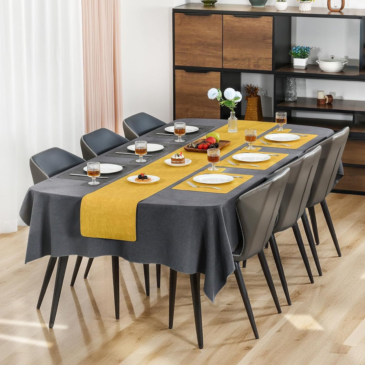 Myir JUN Dual Sided Placemats, Faux Leather Set of 4 for Dining Table Indoor Outdoor, Square Non-Slip Washable Table Mats (Gray Yellow)