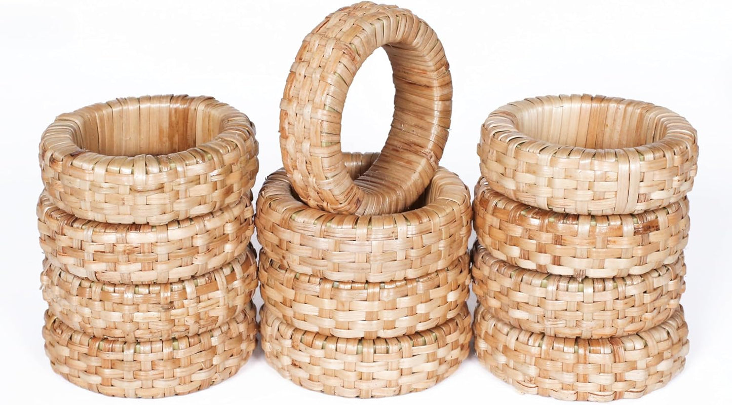 Goroly Home Rattan Napkin Rings Set of 24 for Wedding Party Decoration, Napkin Holder for Table Decoration, Christmas Table Decorations, Thanksgiving Home Decor (Brown)