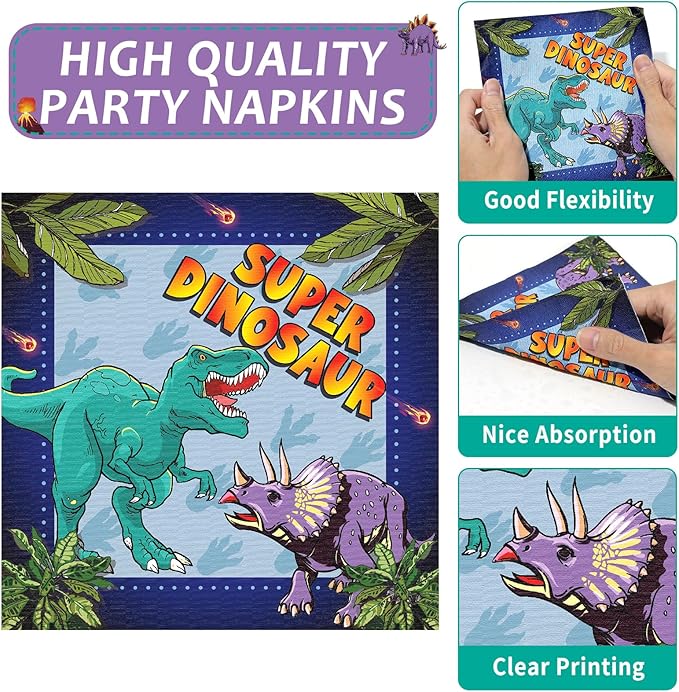 96 Pcs Super Dinosaur Plates and Napkins for Dinosaur Birthday Party Supplies Dino Movie Theme Paper Dessert Plates and Napkins Jungle Dino Tableware Set for Kids Boys 24 Guests Party Decorations