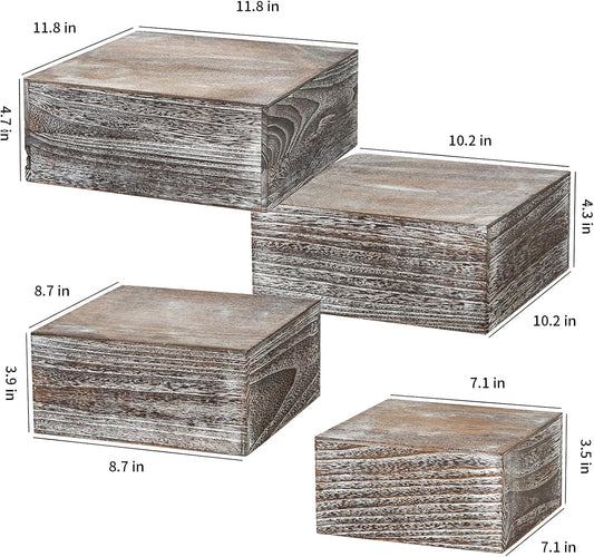 Vintage Brown Square Wooden Cake Stands For Display,Set Of 4 Wood Cupcake Stands Risers, 12 Inches Rustic Wood Crates For Wedding Cake Display,Square Wooden Display Risers For Home Decor . (Vintage Black)