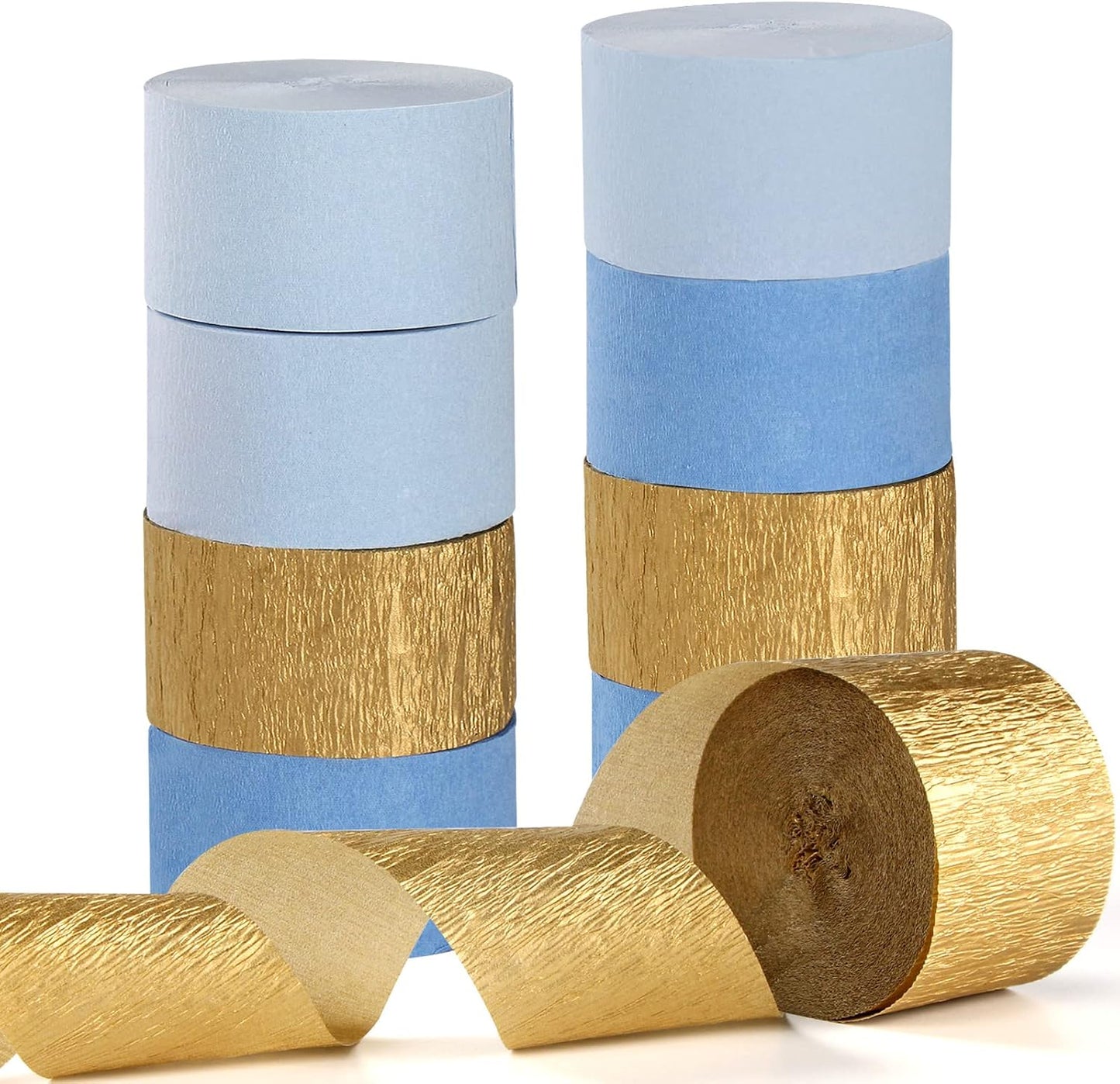 Light-Dusty Blue Gold Party-Decorations Streamers - 9 Rolls Birthday Baby Bridal Shower Wedding Crepe Tissue Paper Streamer Bachelorette Engagement Garland Decor Panduola