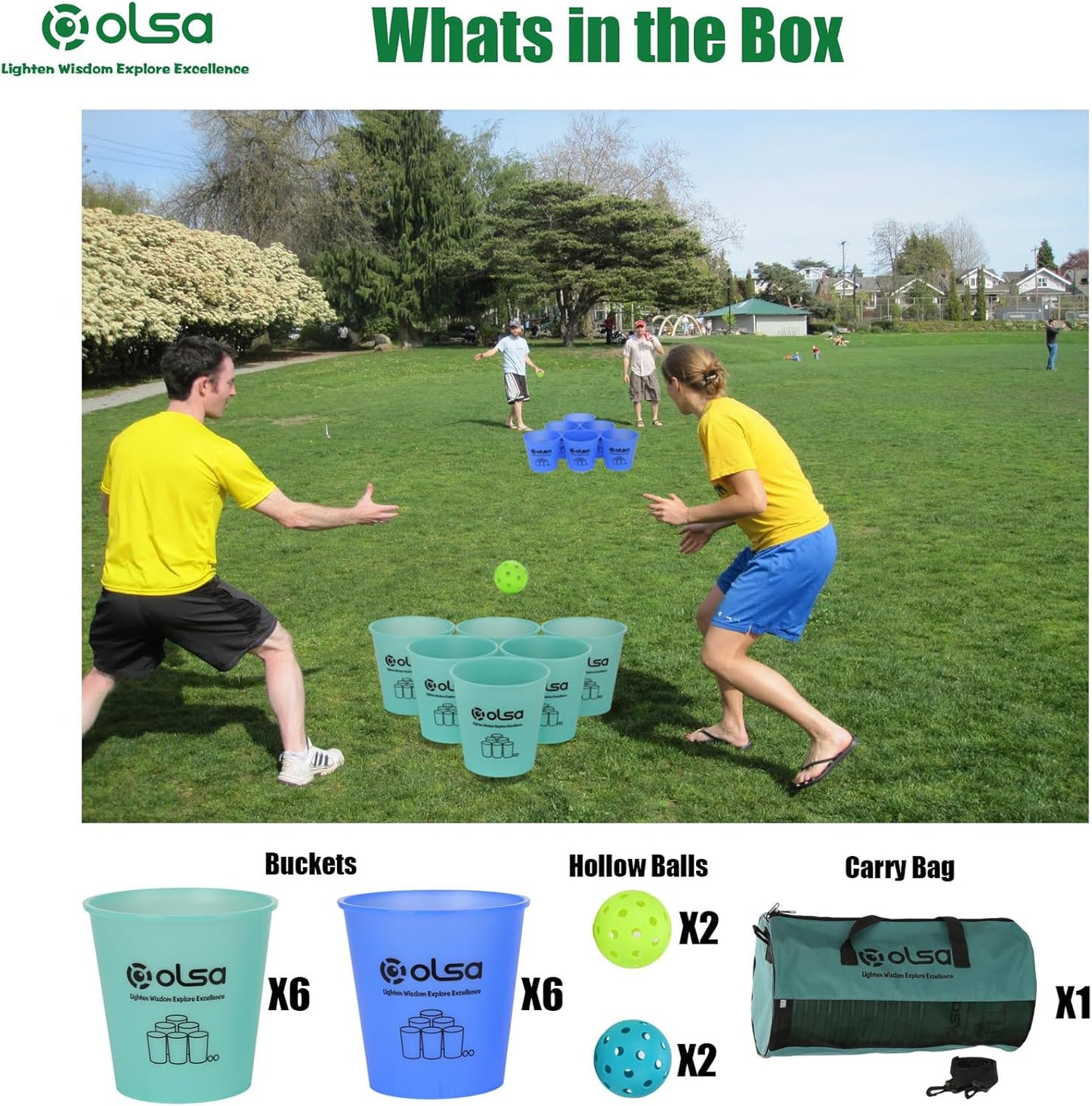 Olsa Giant Yard Pong Outdoor Game, Toss Family Games for Beach Camping Lawn Backyard Party, Indoor Outdoor Games for Adults and Family(Green & Blue Glow in Dark)