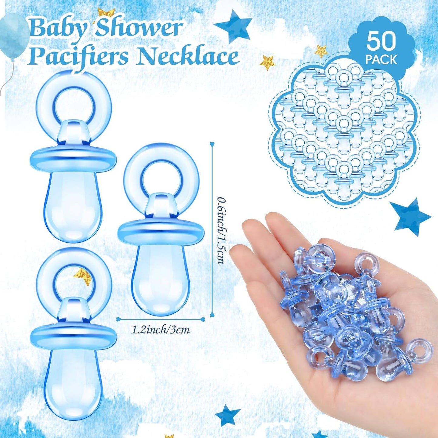 Thyle 51 Pcs Pacifier Hunt Baby Shower Games Include Hunt Sign and 50 Acrylic Pacifiers for Baby Shower Game Decoration Gift Sets Gender Reveal Party Decor(Blue Bear)