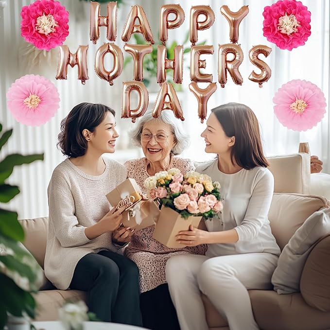 Mother’s Day Party Balloons Kit Decorations 16 inch Foil Balloon Set Happy Mother's Day Best Mom Balloon Set Decoration for Mother's Day (Hot Pink Flower Balloon)