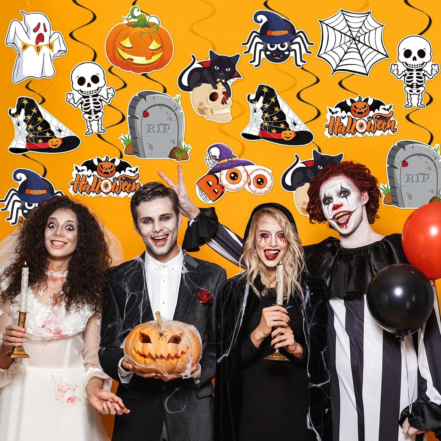 40Pcs Halloween Hanging Swirl Decorations, Halloween Hanging Streamers Ceiling Decor with Pumpkin Spider Ghost for Home Office School Trick or Treat Party Decor Supplies
