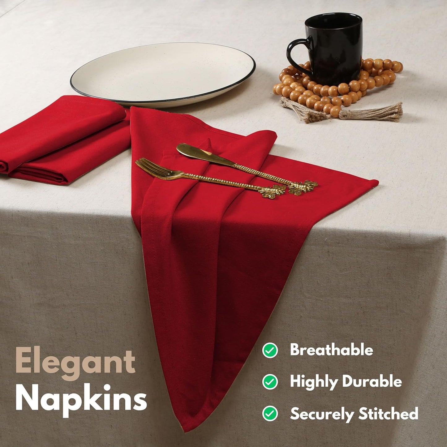 Native Fab Cloth Napkin Set of 12, 100% Cotton, Washable, Reusable Dinner Cloth Napkin 17x17 inches, Table Decor Napkins for Dinner, Events, Red