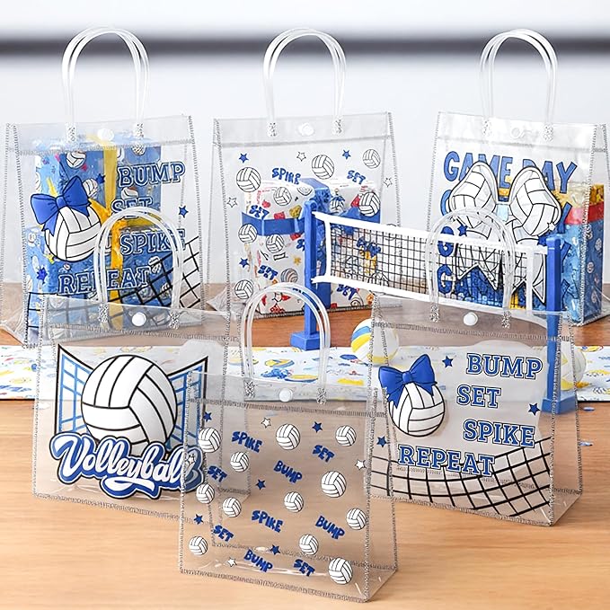 H1vojoxo Volleyball Goodie Gift Bags - 24PCS Volleyball Clear PVC Gift Bags for Team with Handle Bulk Reusable Sport Party Favors Team Birthday Gifts Bag Treat Snack Bag End of Season Gifts Bag