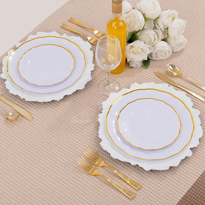 EI 50pcs Reef Charger Plates Bulk,13 Inch Plastic White Charger Plates,Parties,White Chargers for Dinner Plates,Suitable for Wedding,Events