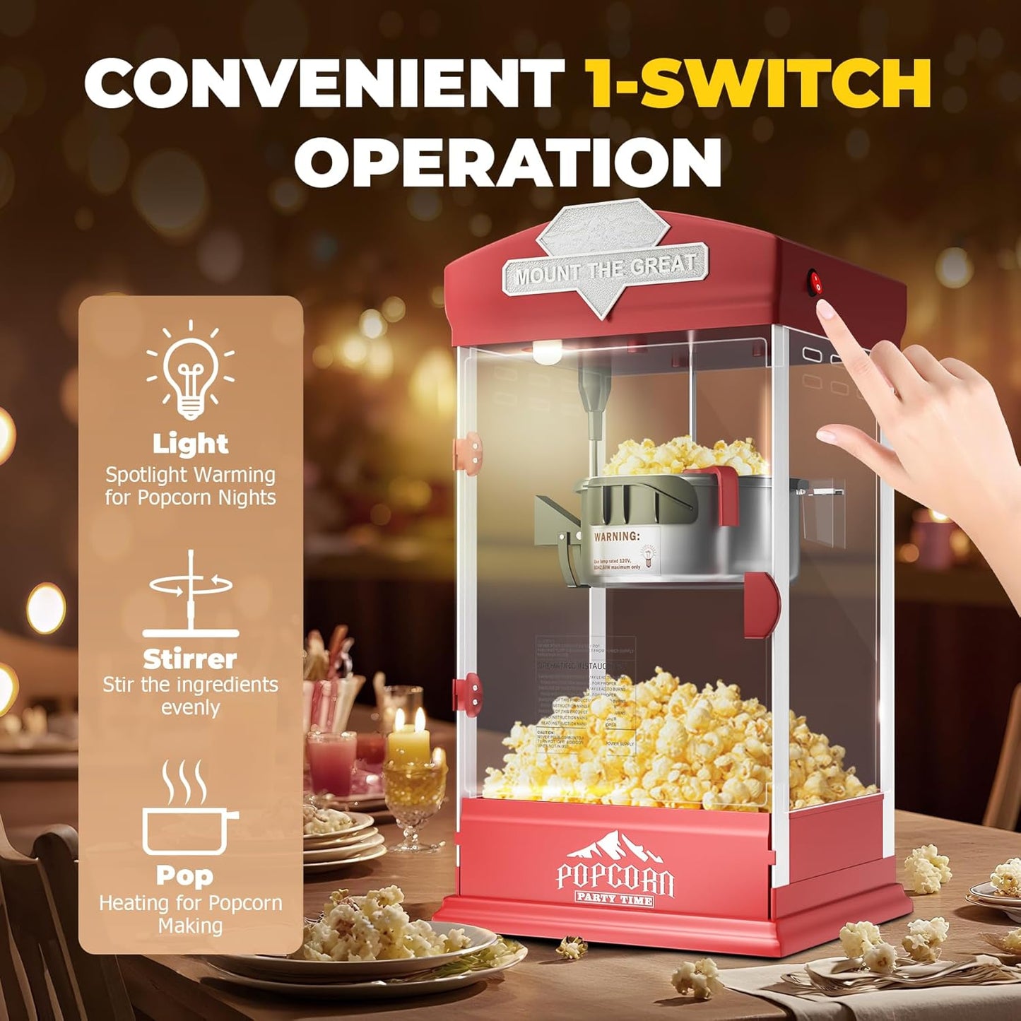 Popcorn Machine Cart with Wheel, 10 oz Popcorn Maker Machine with Stainless-Steel Kettle Makes Up to 40 Cups, Vintage Movie Theater Style Pop Corn Machine, Red