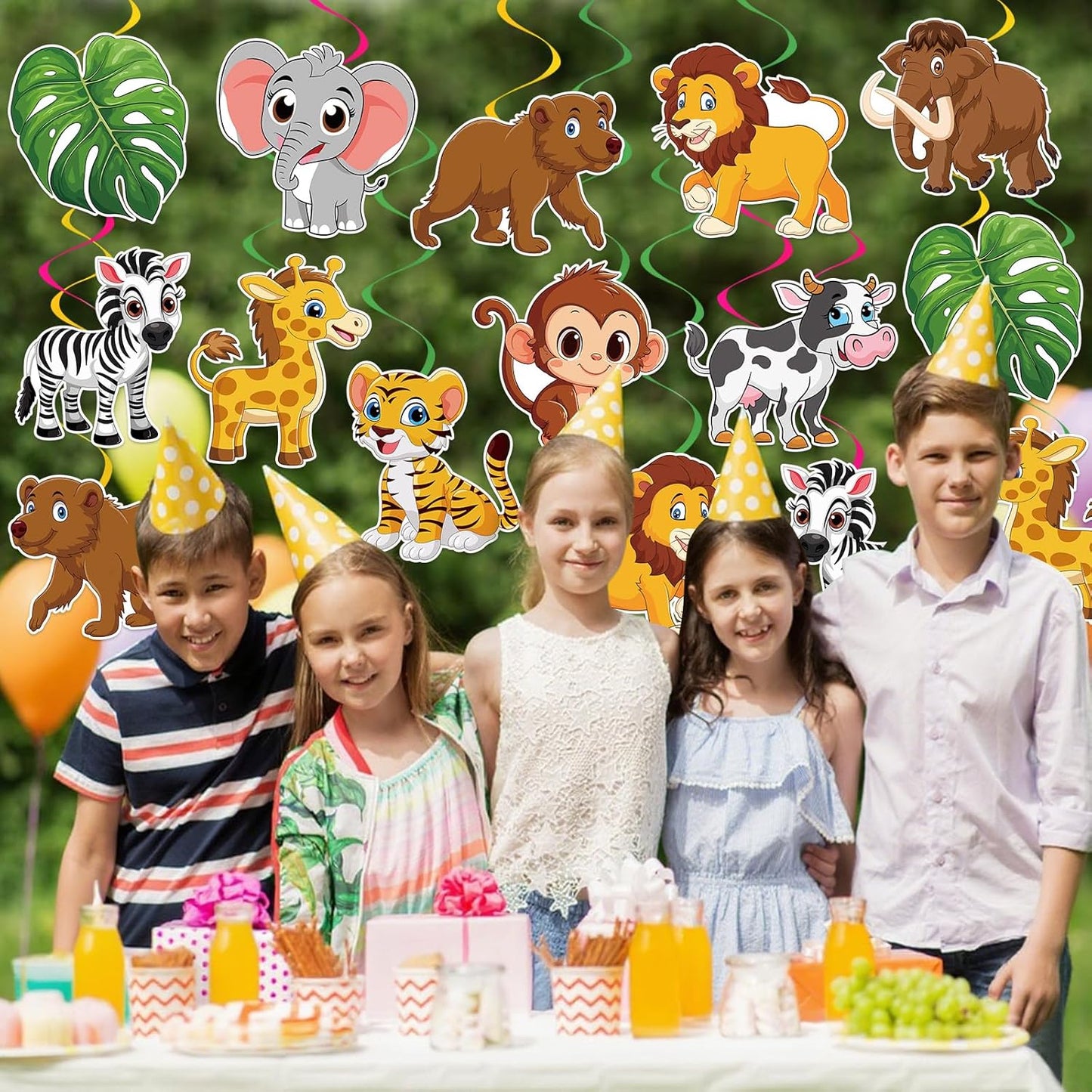 40Pcs Jungle Animal Hanging Swirl Decorations, Safari Animal Party Hanging Swirls Jungle Animals Tiger Lion Monkey Foil Swirls Ceiling Decor for Animals Theme Birthday Baby Shower Party Decor