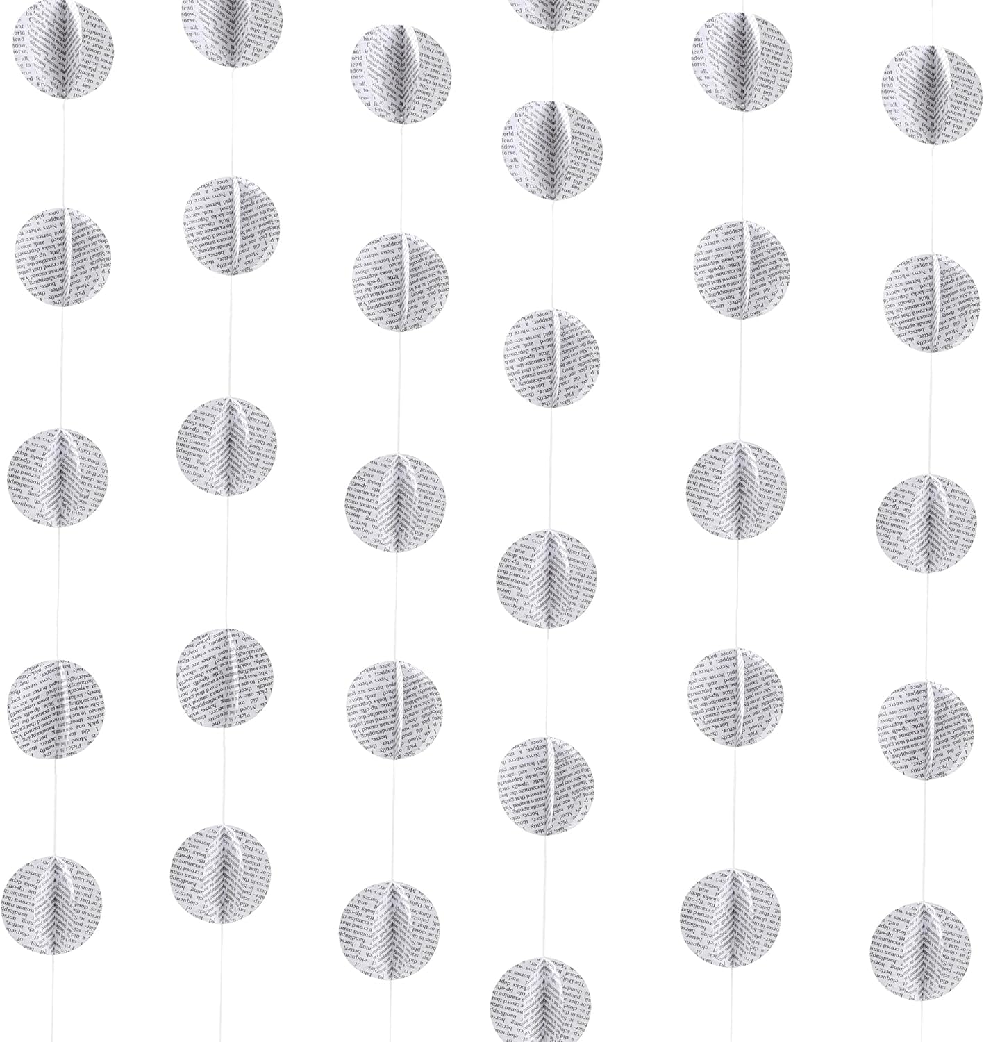 4 Pack Paper Circle Dot Garland Books Page Garland Bunting Party Holiday Christmas Newspaper Strand String Banner Wedding Backdrop Hanging Decoration (White Circular)