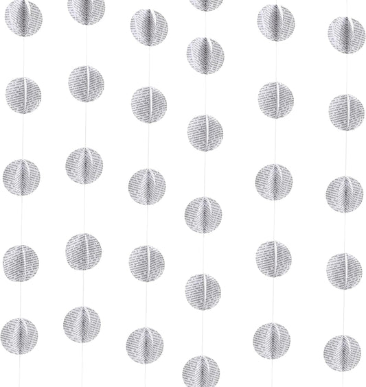 4 Pack Paper Circle Dot Garland Books Page Garland Bunting Party Holiday Christmas Newspaper Strand String Banner Wedding Backdrop Hanging Decoration (White Circular)