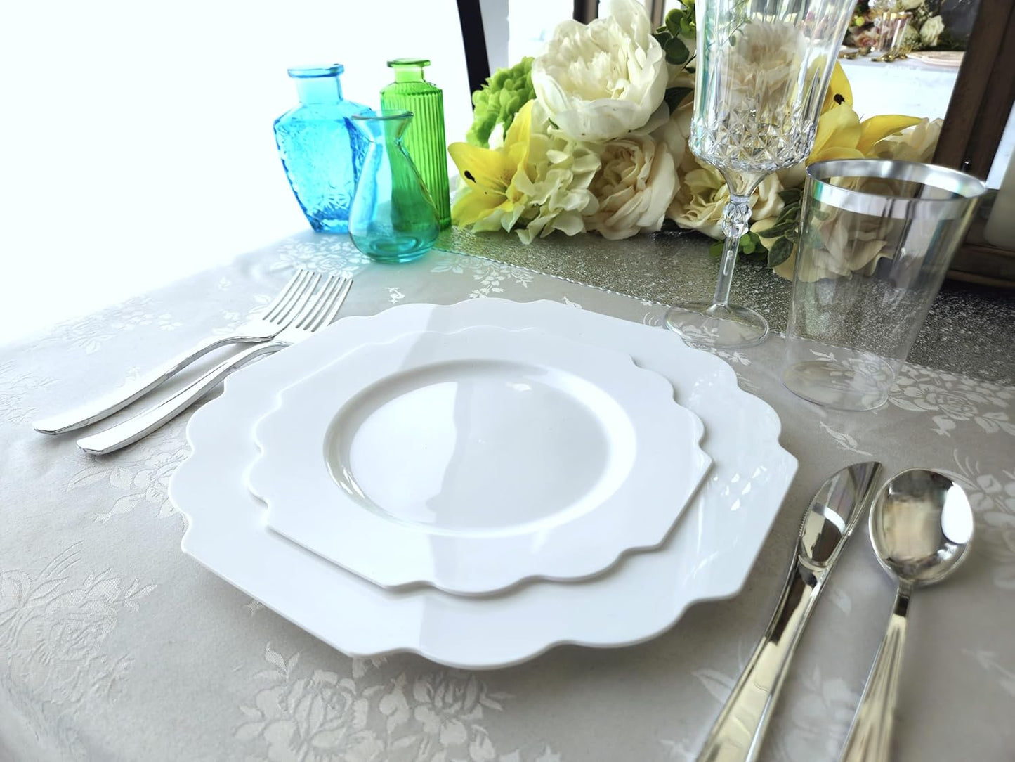 " OCCASIONS " 80 Plates Pack,(40 Guests) Heavyweight Wedding Party Disposable Plastic Plates Set -40 x 10.5'' Dinner + 40 x 8'' Salad/Dessert Plate (Imperial White)