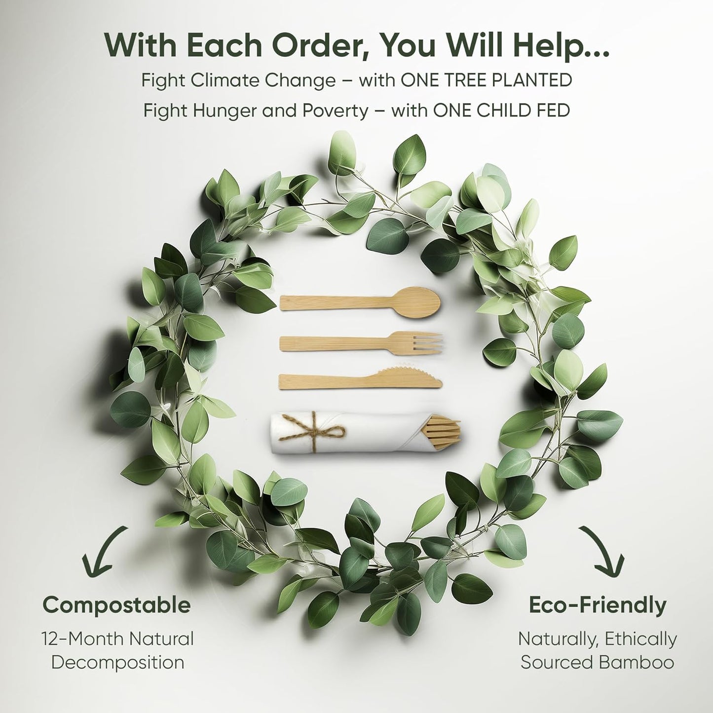 Premium Pre-Rolled Napkin and Bamboo Cutlery Set (100 Pack, 400 PCS) 100% Biodegradable, Eco-Friendly, Disposable Wrapped Cutlery - Includes Pre-Wrapped Bamboo Forks, Knives, Spoons, Napkins