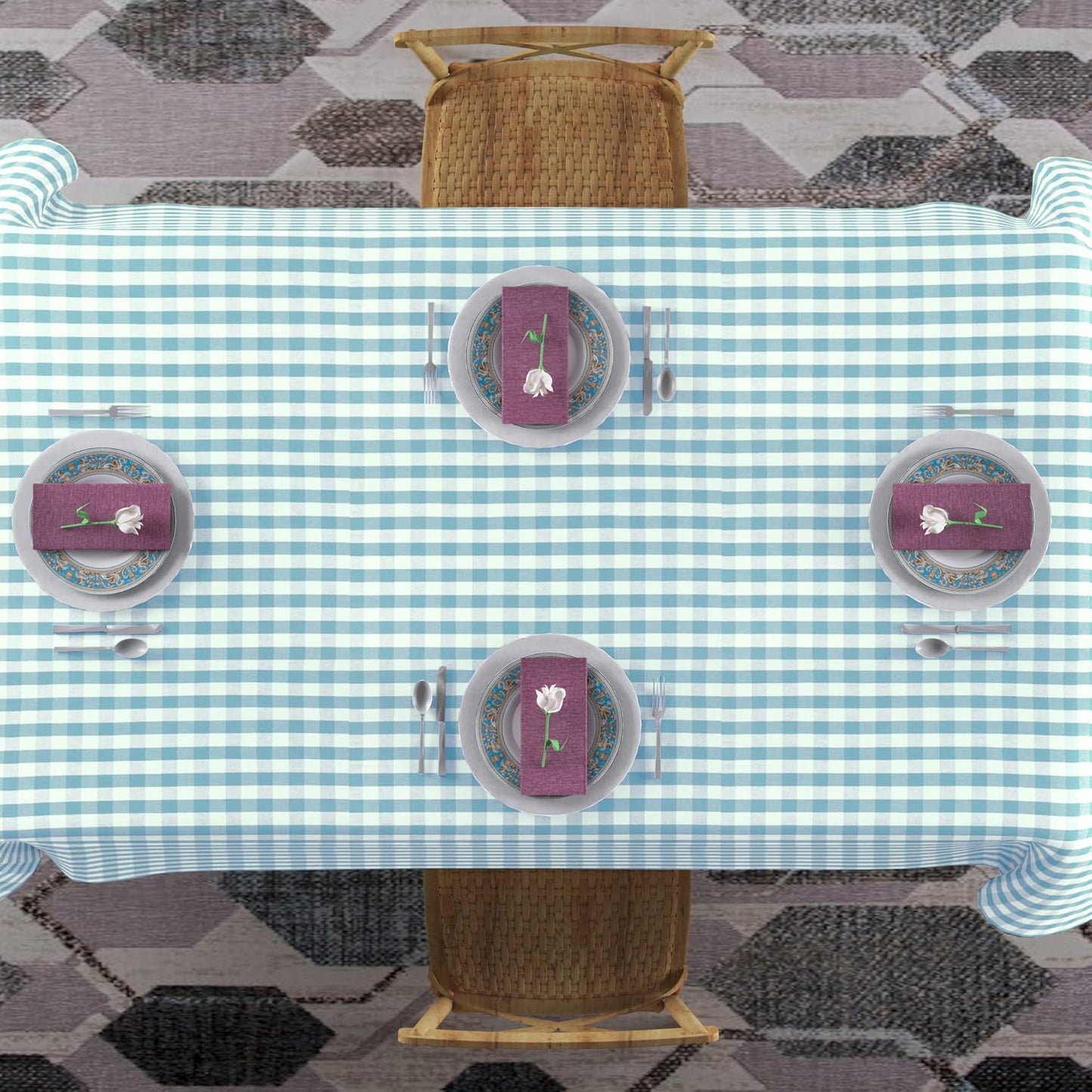 Urban Villa Tablecloth Buffalo Check Table Cloth Tabletop Cover Kitchen Dining Tablecloth 100%Cotton Great Parties Wedding Holiday Dinner Aqua/White Color Rectangle 60X102Inches 8-10 Seats Table Cloth
