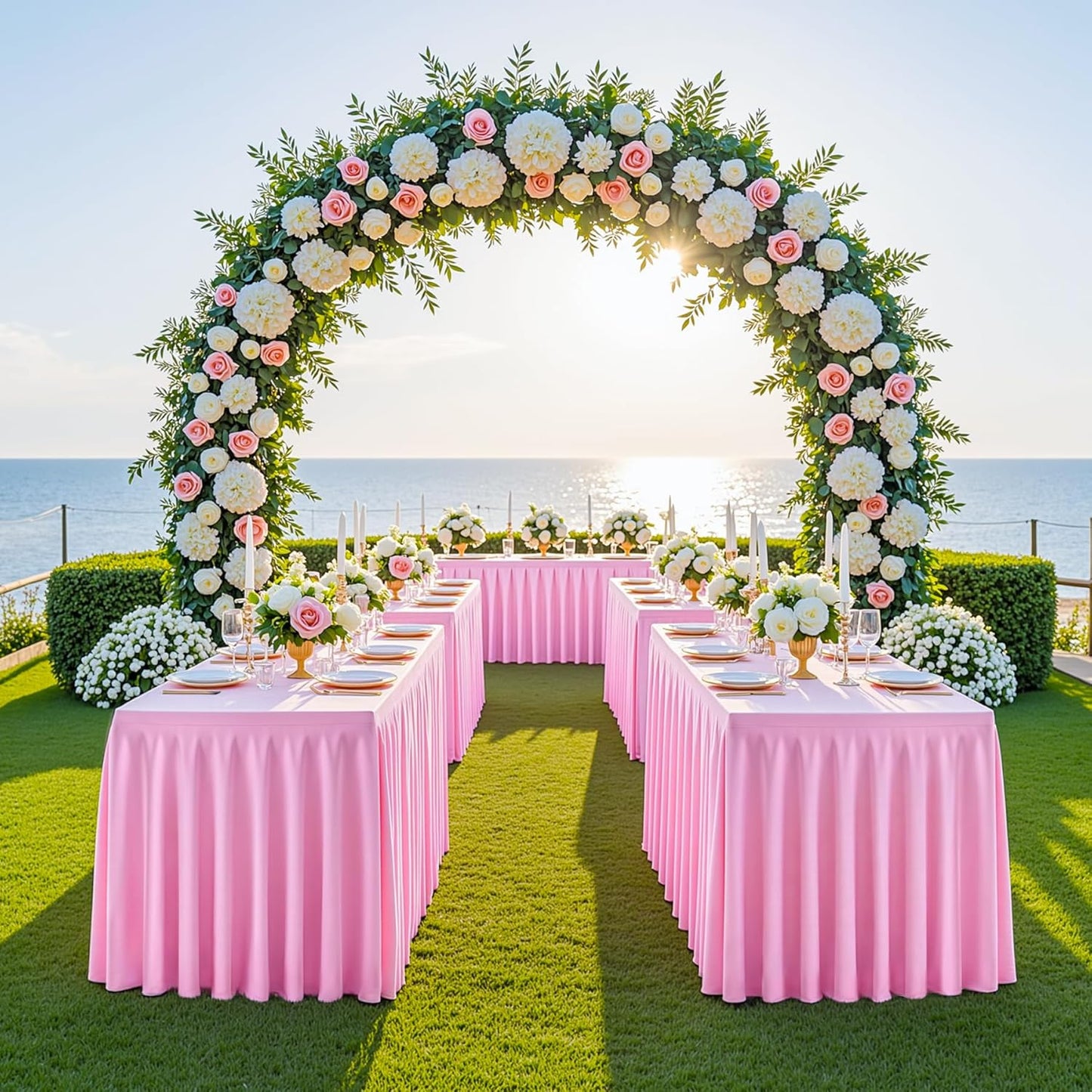HB HBB MAGIC 6 Pack Pink Tablecloths for 6 Foot Rectangle Tables, Elegant Pleated Table Skirt – Wrinkle Free Stretch Fitted Table Cover for Weddings, Banquets, Birthday Parties & Events