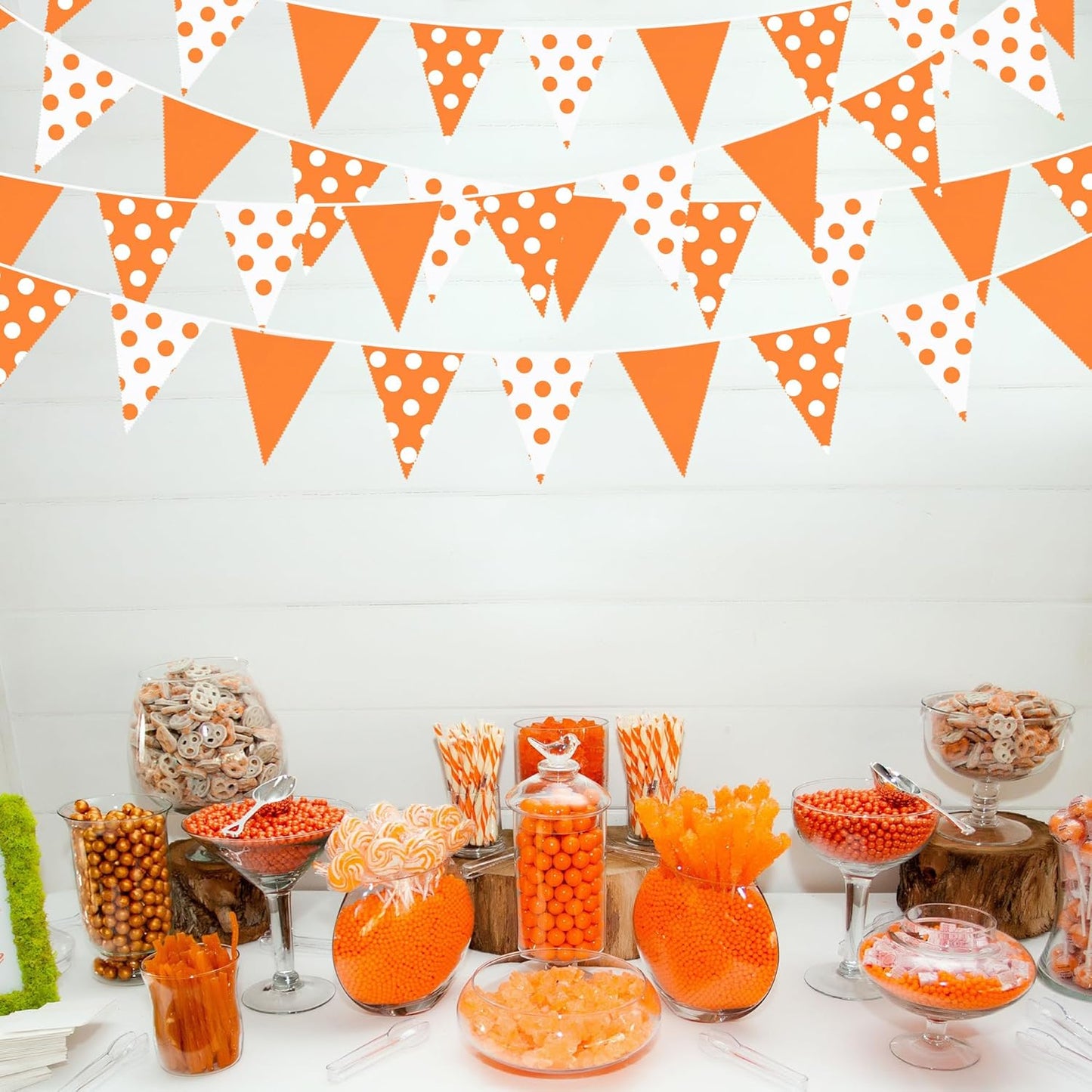 32Ft Orange Party Decorations Orange Fabric Pokal Dot Pennant Triangle Banner Party Flag Bunting Streamer Garland for Birthday Groovy Baby Shower Sunshine Home Outdoor Garden Decor Supplies