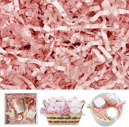 Light Pink Crinkle Cut Paper Shred Filler, 2 LB Basket Filler Shredded Paper, Confetti Stuffing for Basket Filling, Halloween, Thanksgiving, Christmas, Birthdays, Gift Wrapping, Stuffer Party Supplies