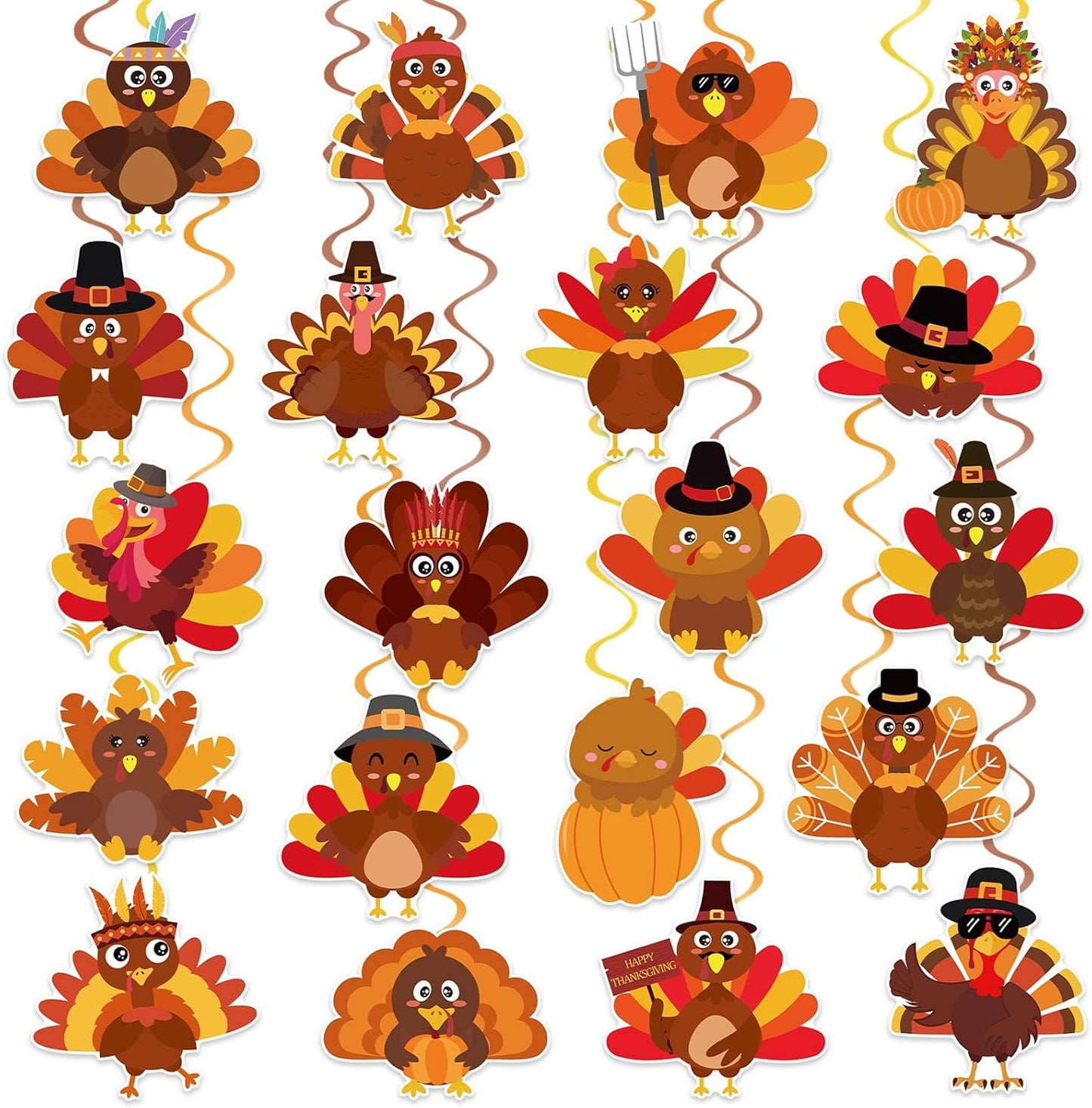 40Pcs Thanksgiving Turkey Hanging Swirl Decorations, Cute Turkey Ceiling Hanging Swirls Streamers for Thanksgiving Party Decor
