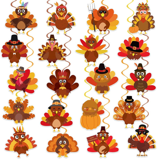 40Pcs Thanksgiving Turkey Hanging Swirl Decorations, Cute Turkey Ceiling Hanging Swirls Streamers for Thanksgiving Party Decor