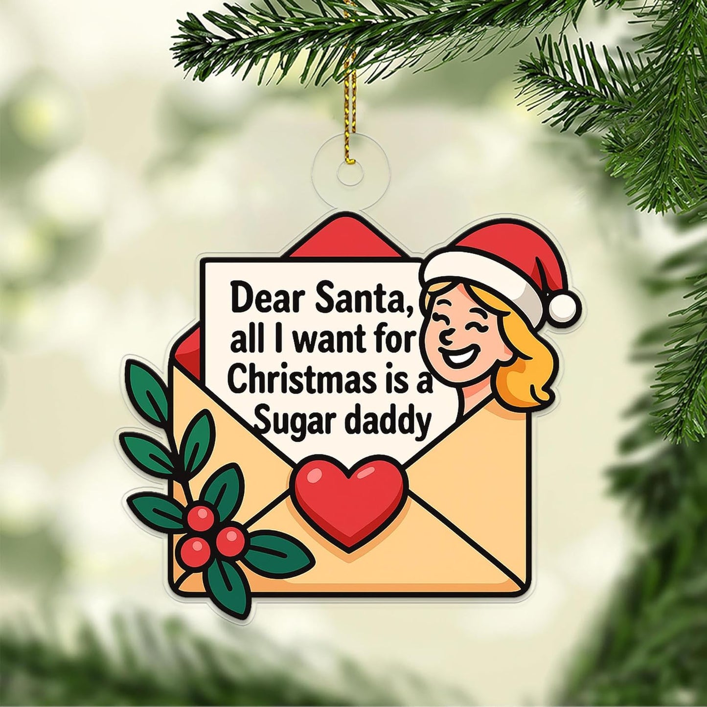 All I Want For Christmas Envelope Letter Acrylic Ornament, Funny Ornament, Envelope to Santa Ornament, Christmas Wishlist Envelope Acrylic Ornament – Personalized Christmas Tree