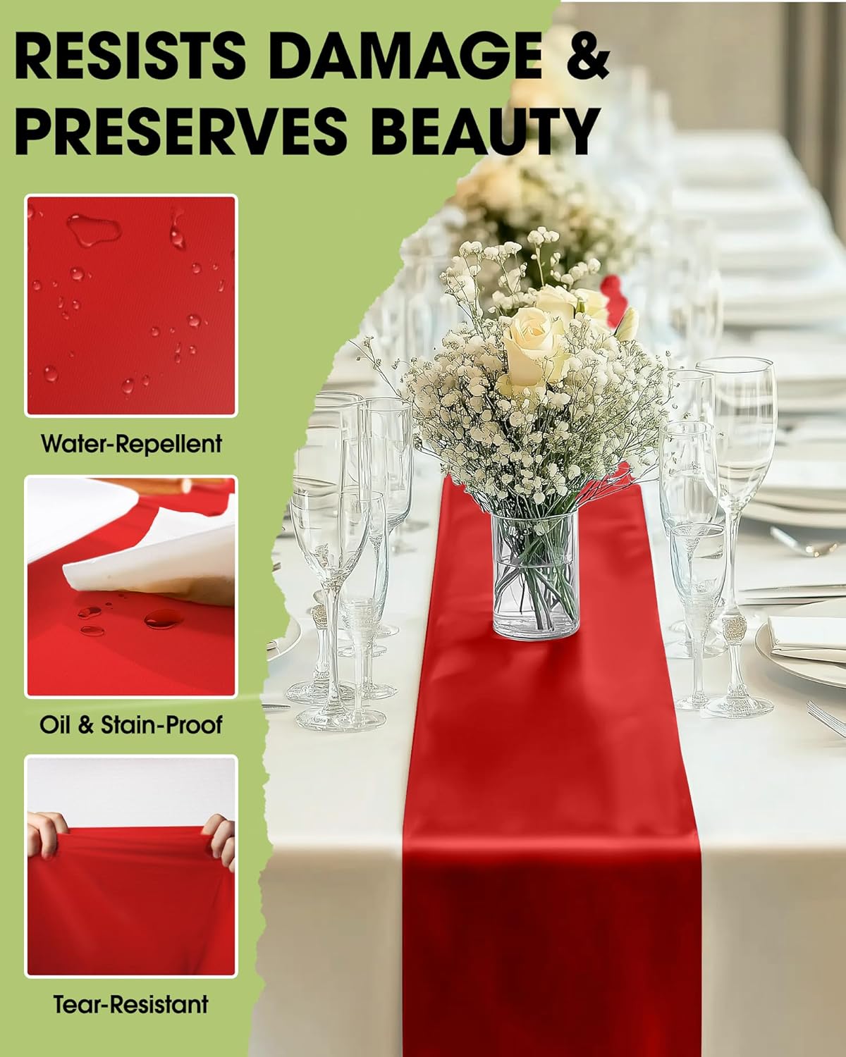 Pureegg Red Plastic Table Runners - 12 Pack, 14'' x 108'', Water Resistant & Disposable Centerpiece Decorations for Table Cloth, Wedding, Birthday, Holiday, Baby Shower, Party, Home Decor