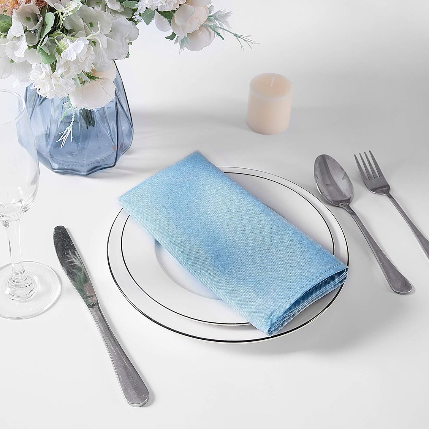 Cloth Napkins 17x17 inch Washable Polyester Dinner Napkins Soft Table Napkins for Wedding Party Dining Banquet(Blue Mist,100PCS)