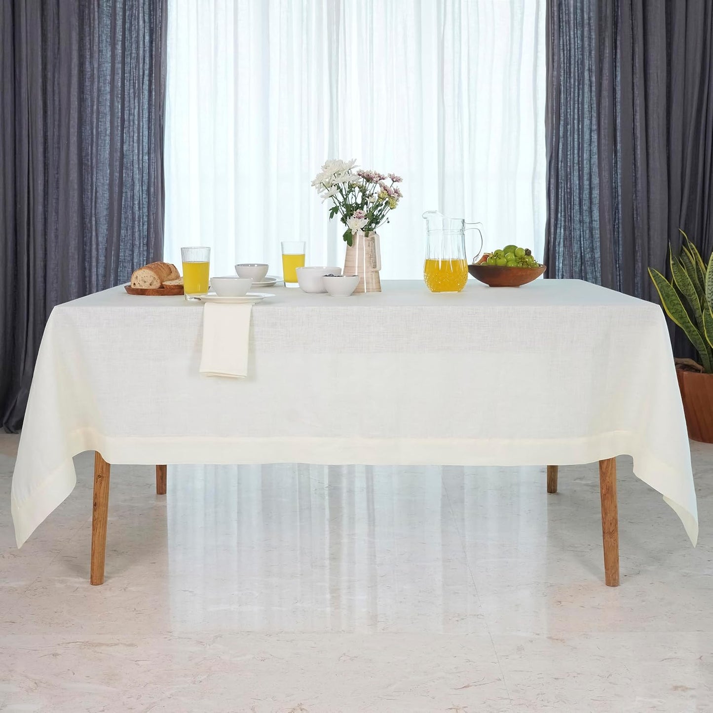 D'Moksha Homes Ivory Linen Tablecloth 60 x 120 Inch - 100% Pure Linen Tablecloth for Rectangle Tables - Machine Washable Table Cloth for Fall, Autumn and Halloween