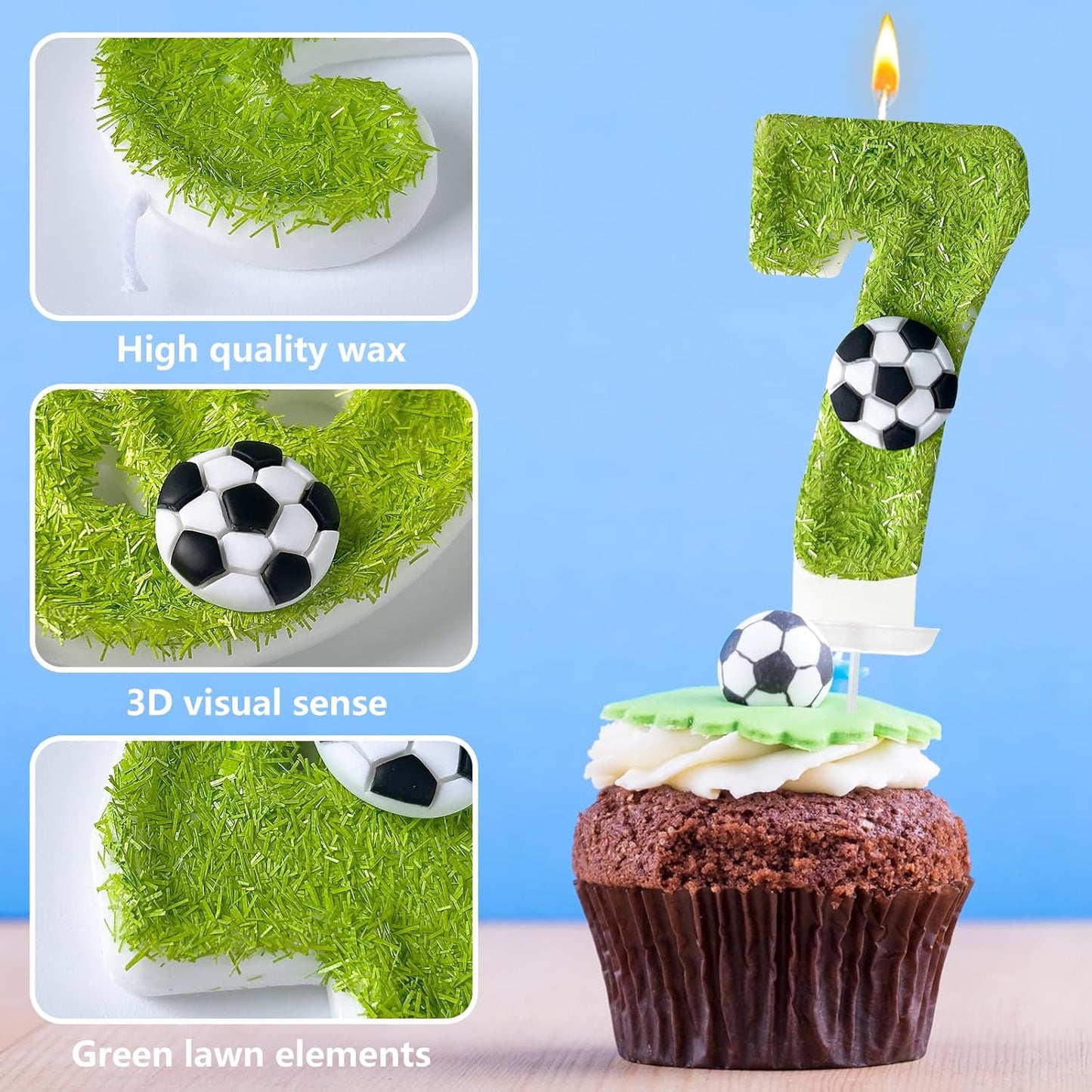 7th Birthday Candles，Soccer Birthday Decorations，Suitable for Girl and boy Cake Toppers, Wedding Cakes, Anniversaries, Party Celebrations, Birthday Decorations