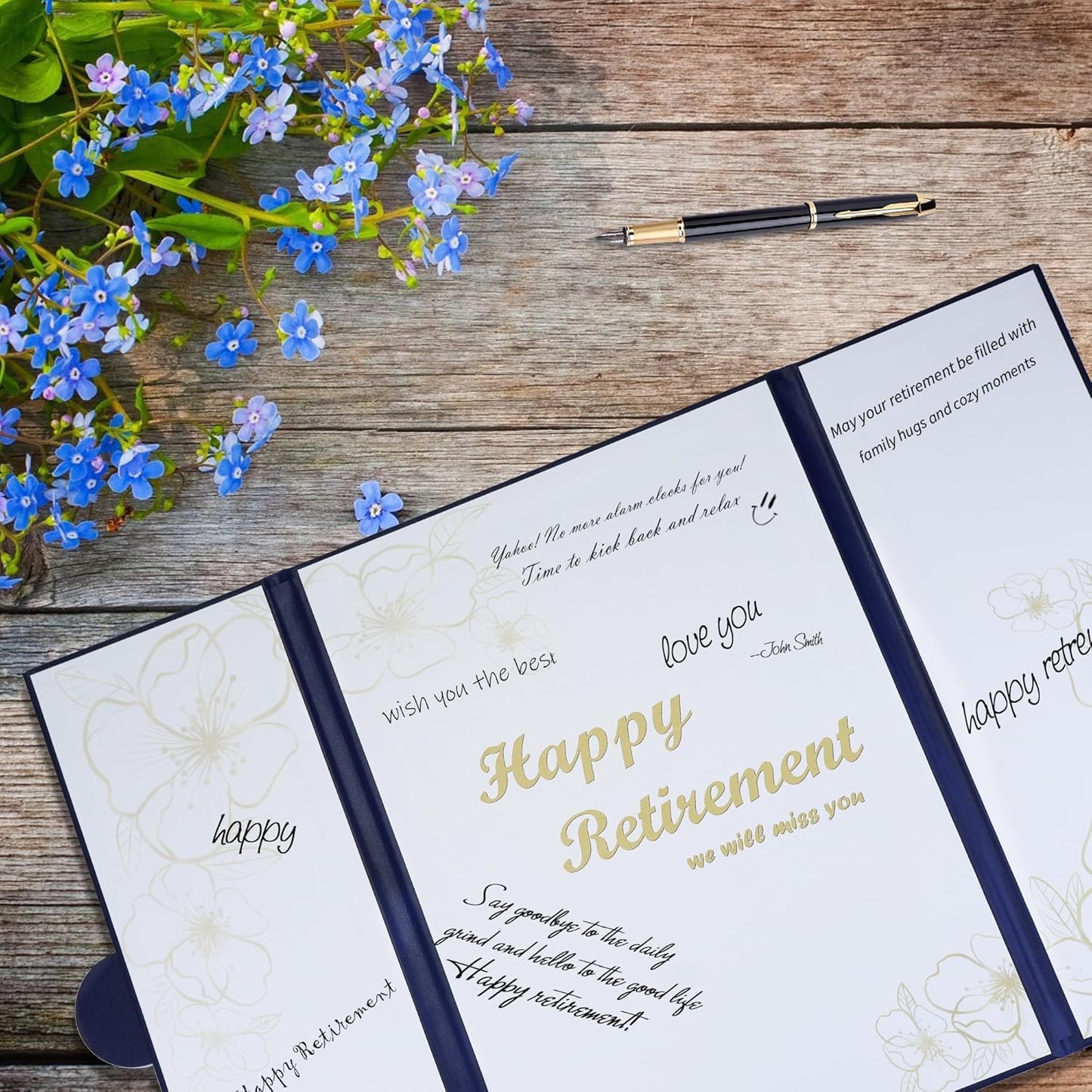Retirement Party Decorations, Retirement Card for Man Woman, Blue Gold Farewell Guest Book Alternative, Happy Retirements Gifts Signature Board Book for Farewell Party Supplies (Blue)