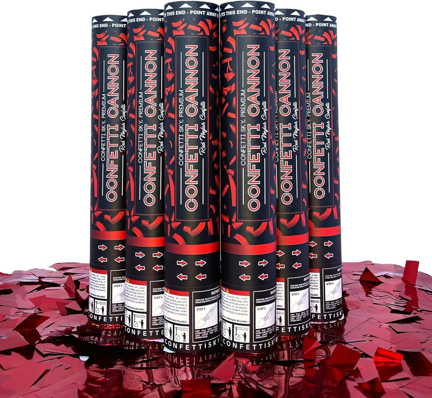Confetti Sky [6 Pack] 12 Inch Confetti Cannons | Red Confetti Poppers for Wedding Celebration, Birthday Party, Pranks, Graduation, Christmas Eve and New Year Celebration