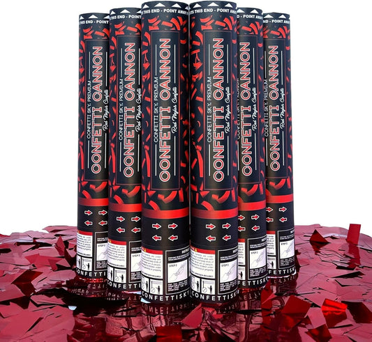 Confetti Sky [6 Pack] 12 Inch Confetti Cannons | Red Confetti Poppers for Wedding Celebration, Birthday Party, Pranks, Graduation, Christmas Eve and New Year Celebration