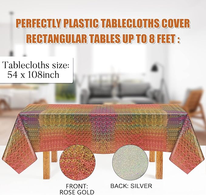 3 Pack Iridescent Tablecloth, 54" x 108" Birthday Party Table Cloths Iridescence Plastic Disposable Table Covers Iridescent Party Decorations, Birthday Decor Tablecloth for Buffet Table