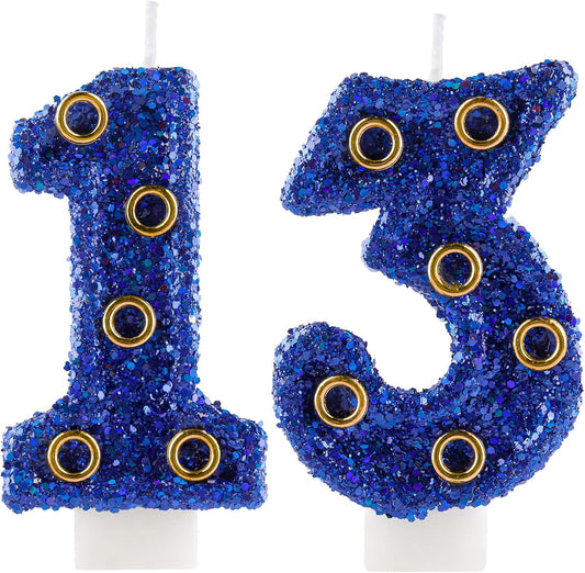 Blue Gold Rings Hedgehog Themed Birthday Candle, Number 13 Candle Cake Topper, Character Cartoon Theme for Boys Girls Birthday Party Decorations Supplies