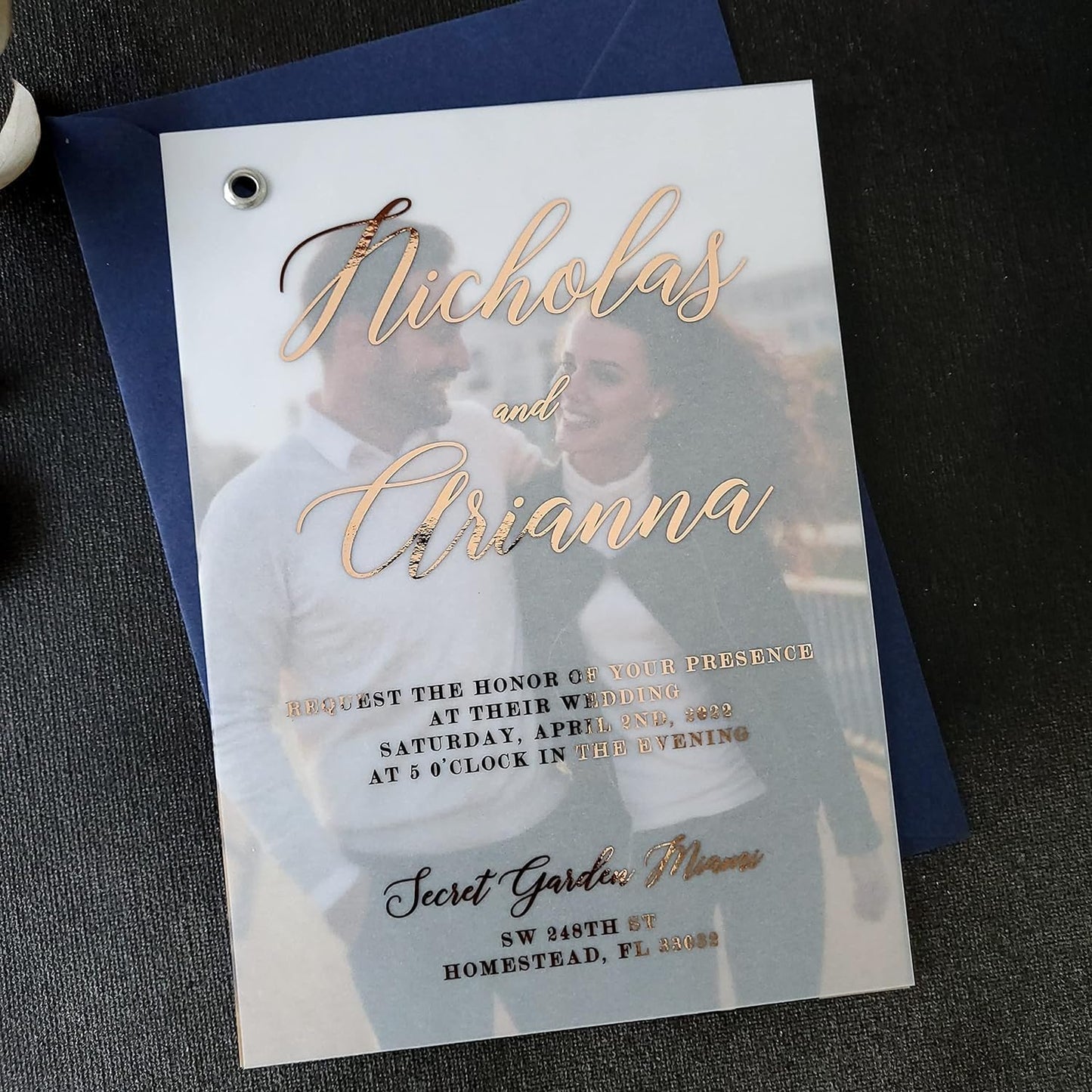 Elegant Vellum Wedding Invitations with Gold Foil and Picture, Personalized Foiled Invitation in Gold,Silver,Rose Gold, Custom Photo Invites (A7 ( 5" x 7" or 12,7 x 17,8 cm), Rose Gold