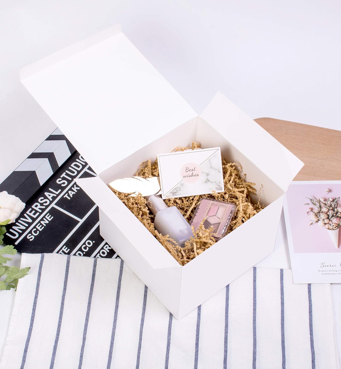 SHIPKEY 10PCS 8x8x8 Inch White Cardboard Gift Boxes with lids |Perfect for Party, Wedding, Christmas, Holidays, Birthdays, and Gifts Wrap, Cube Gift Boxes (20x20x20cm)
