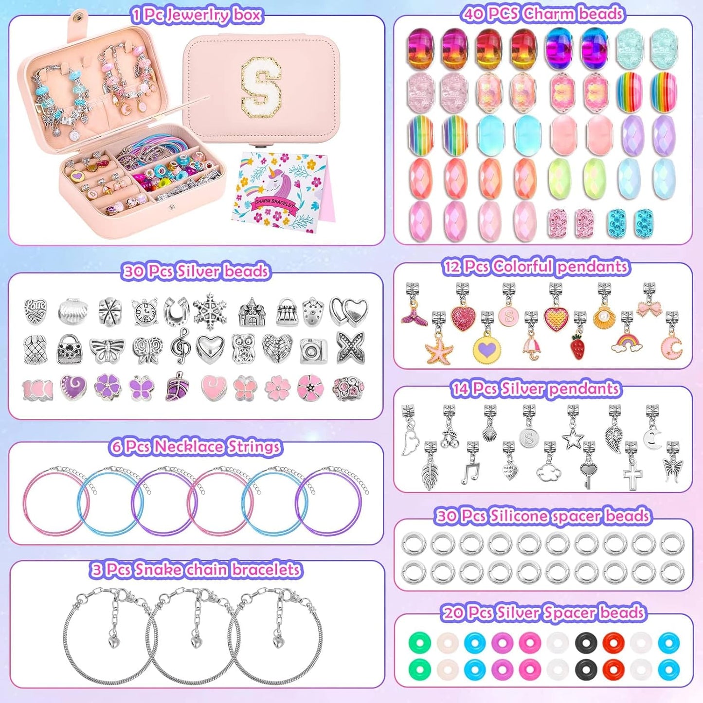 Billbotk Charm Bracelet Making Kit with Bracelet Organizer Box Beads Mermaid Pendants for Jewelry Making DIY Craft Kit for Birthday Gifts Valentine Christmas