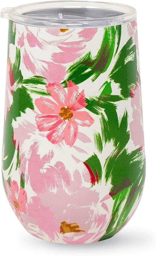 kate spade new york Insulated Stainless Steel Wine Tumbler, 16 Ounce Double Wall Tumbler, Floral Stemless Travel Cup with Lid (Hidden Garden)