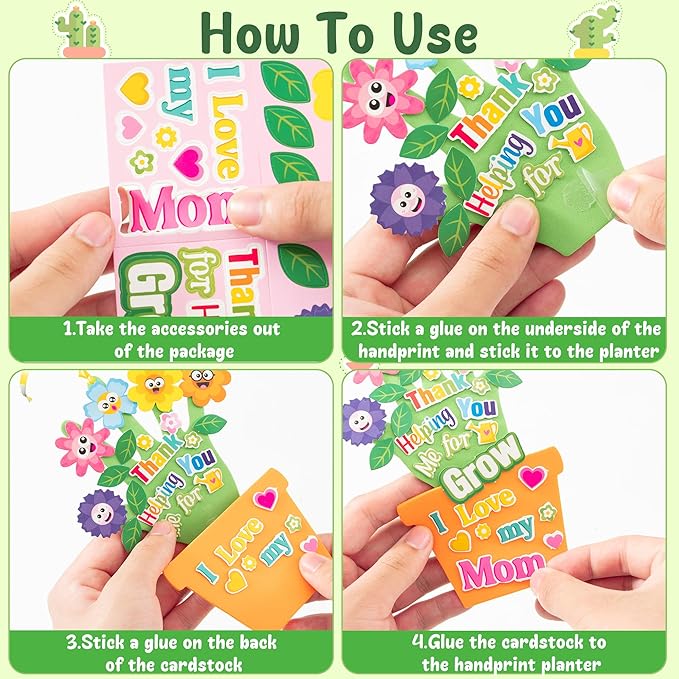 WATINC Spring Handprint Flowers Craft Kit- DIY Thanks for Helping Me Grow EVA Foam Flower Pot Crafts Decor, Appreciation Mother's Day Gifts for Party Home Fun Art Activity (24Pack)
