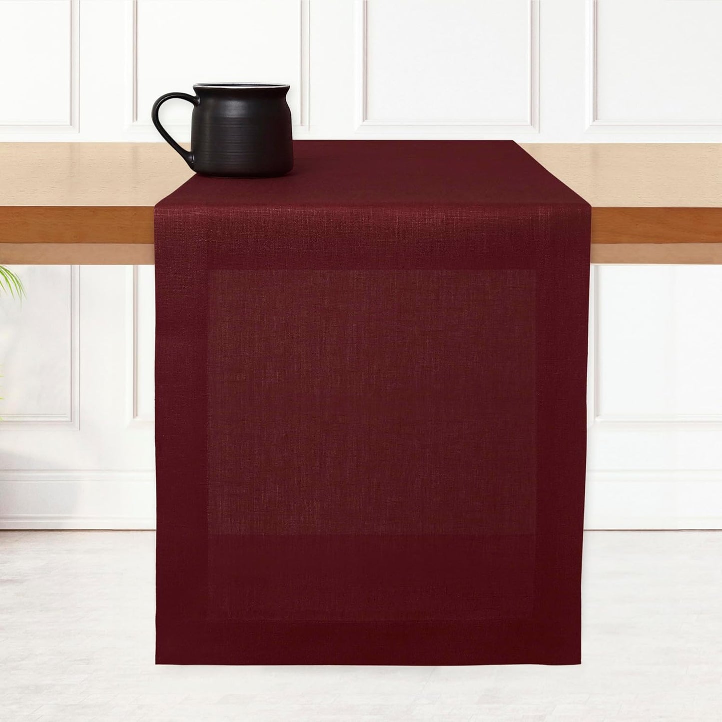 D'Moksha Homes Linen Dark Red Table Runner 144 Inches Long - 100% Pure Linen Extra Long Table Runner 14 x 144 Inch for Fall, Autumn and Halloween - Machine Washable
