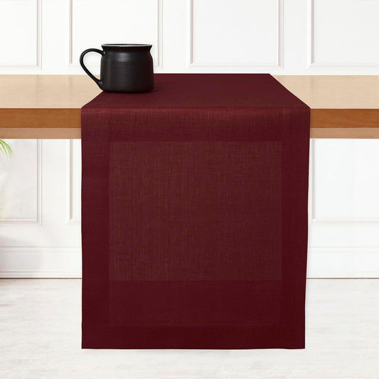 D'Moksha Homes Linen Dark Red Table Runner 144 Inches Long - 100% Pure Linen Extra Long Table Runner 14 x 144 Inch for Fall, Autumn and Halloween - Machine Washable