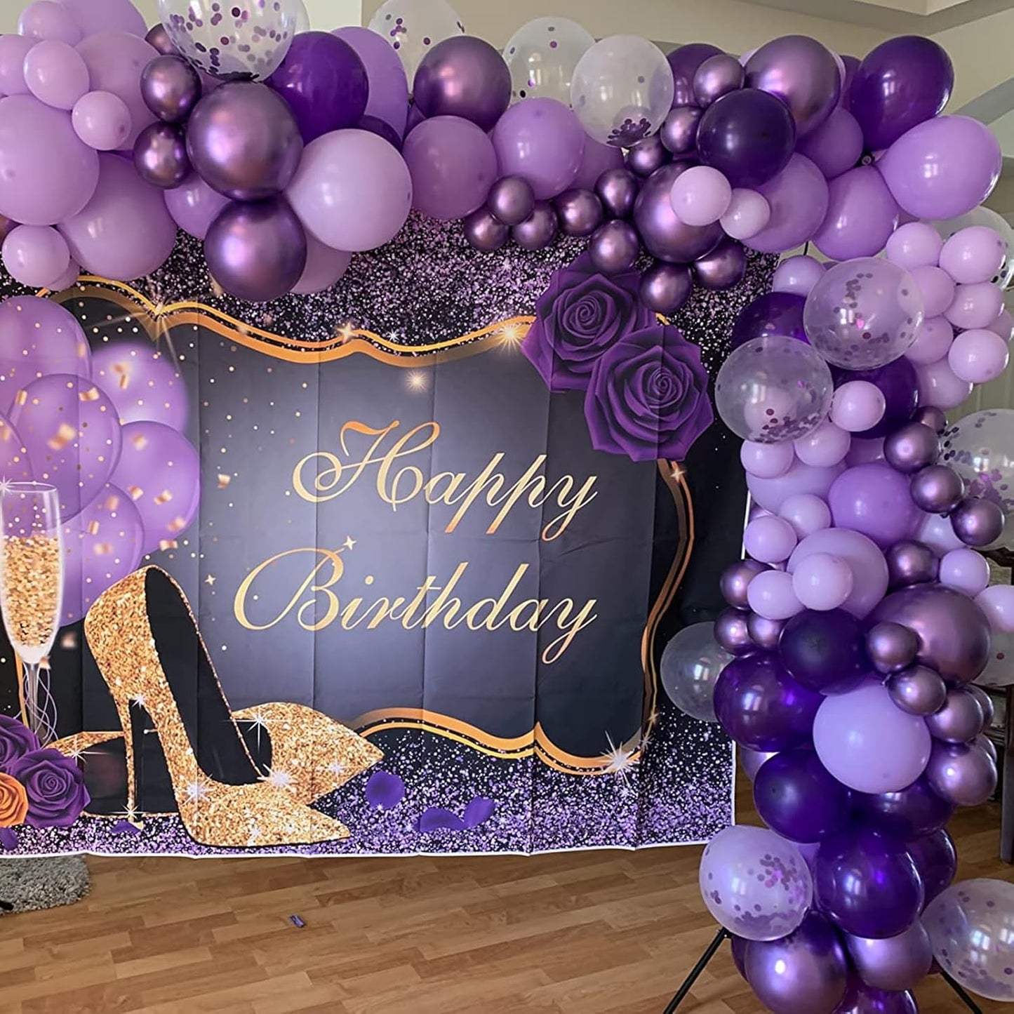 Purple Balloon Set - 50pcs 12inch Metallic and Pastel Latex Helium Balloons With Confetti - Dark, Lavender, Lilac - Birthday Party, Bride Shower, Wedding Decorations