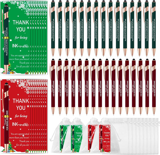 CZWZ 30 Pack Christmas Employee Appreciation Gifts Set, Thank You Pens with Appreciation Cards, Inspirational Ballpoint Pens for Staff Recognition Coworkers Teachers Christmas Thank You Gifts