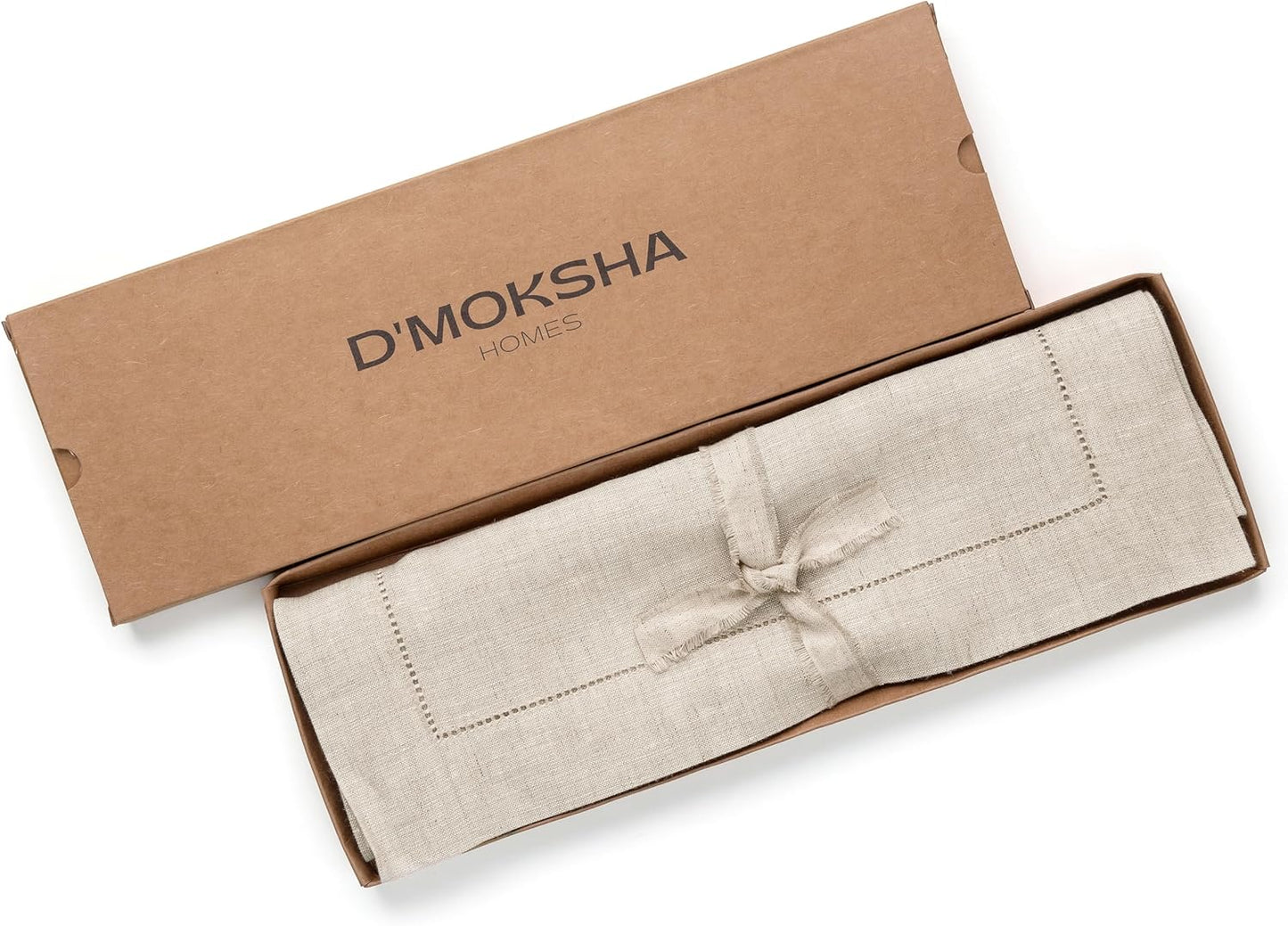 D'Moksha Homes Linen Light Natural Table Runner 120 Inches Long - 100% Pure Linen Hemstitch 14 x 120 Inch Table Runner for Dining, Fall, Autumn and Halloween - Classic Hemstitch