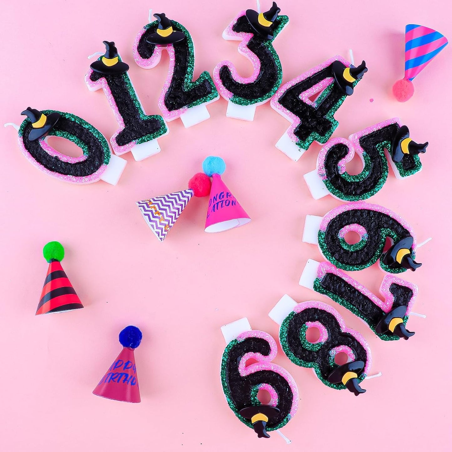 Birthday Number 12 Candles for Cake, Pink Green Black Party Decorations, Witch Birthday Party Decorations for Girls, Pink Green Birthday Candles, Cake Candle, Party Candle