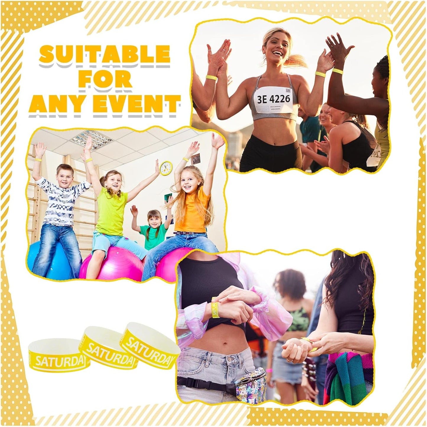 Henoyso 600 Pcs Saturday Paper Wristbands Event Admission Paper Bracelets Numbered Waterproof Party Armbands for Events Day of The Week(Yellow)